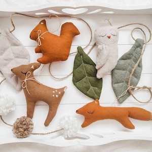 Forest animals linen garland, forest garland, autumn garland, leaf garland