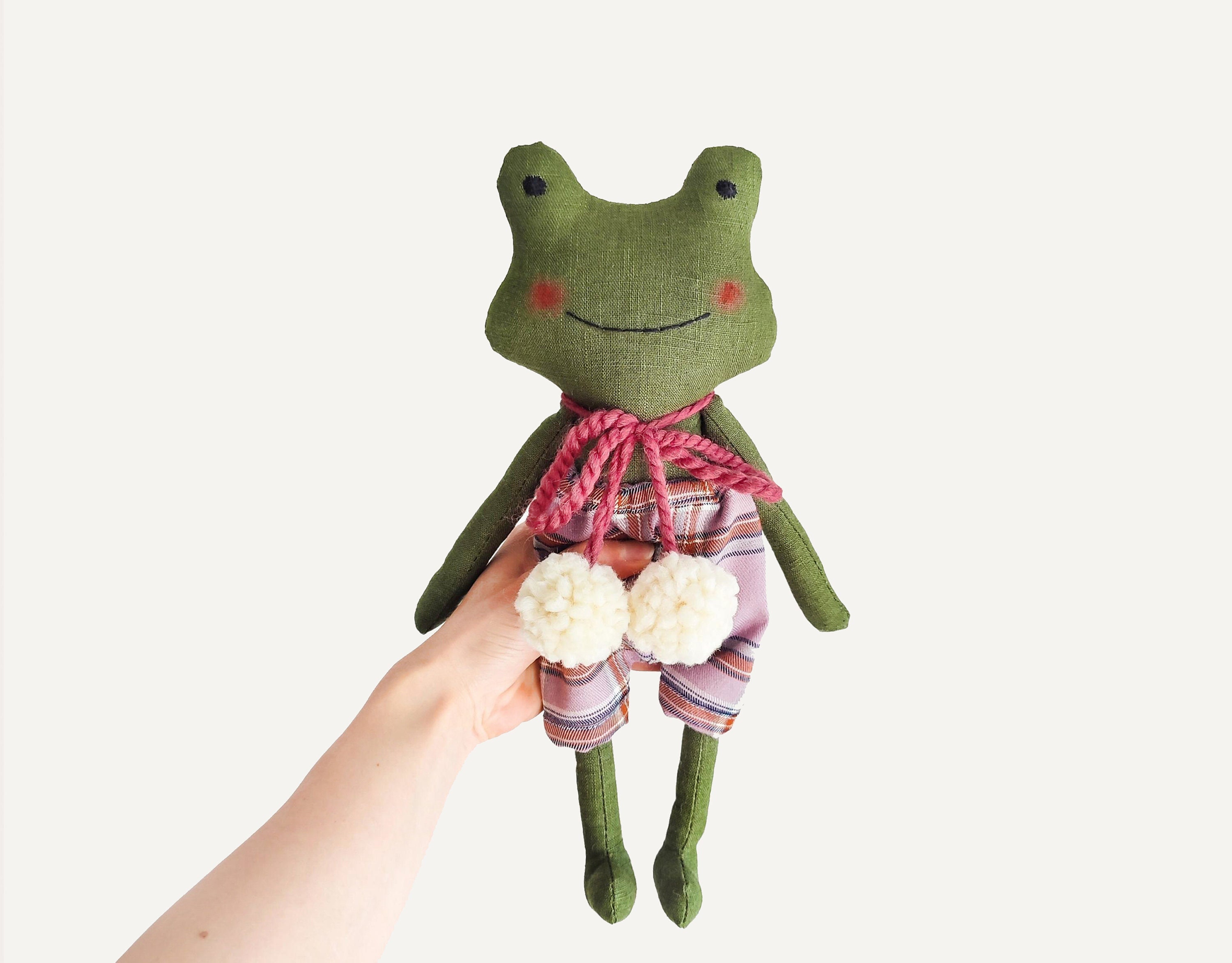 Frog Doll, Linen Frog, Frog Toy, Frog Mascot, Soft Doll, Artistic Mascot 
