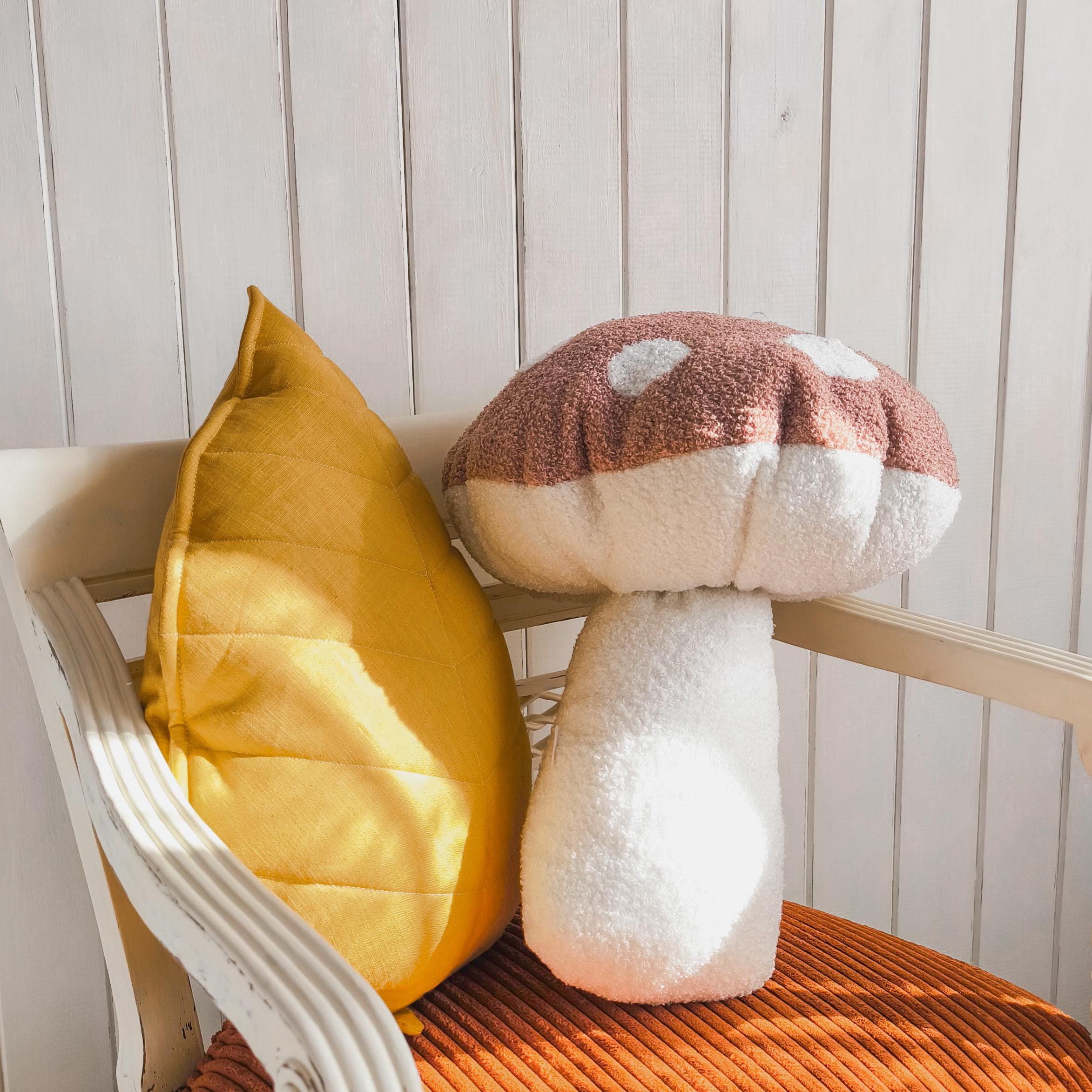 Boucle Mushroom Pillow: Handmade Linen Forest Cushion