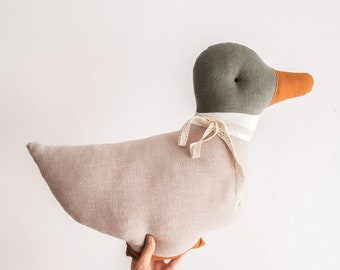 Duck shaped cushion, green duck, duck pillow, decorative soft duck, bed decoration, duck mascot, linen duck, cloth duck