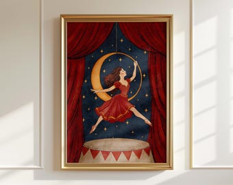 Circus Acrobat Girl Art Print: Whimsical Nursery Wall Decor