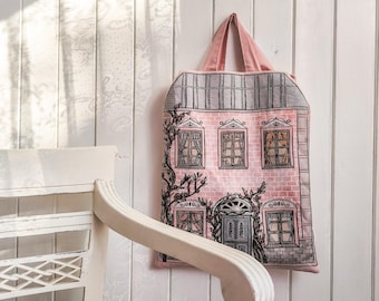 Townhouse Wall Organizer, Tenement organizer, Pastel pink wall organizer, wall pocket, toy organizer, nursery organizer, nursery pocket