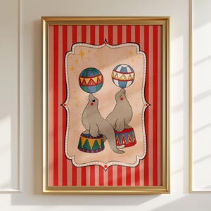 Circus Seal Art Print Poster, Circus Illustration, nursery wall decor, watercolor wall print art