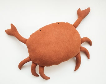 Linen Crab Cushion, Crab shaped cushion, Marine pillow, seaside decoration, maritime cushion, sea cushion, crab mascot