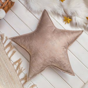 Velvet Beige Gold Star Cushion