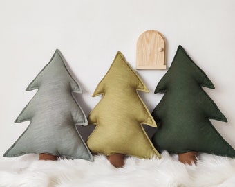 Cuscino a forma di albero in lino / Cuscino a tema foresta / Conifera
