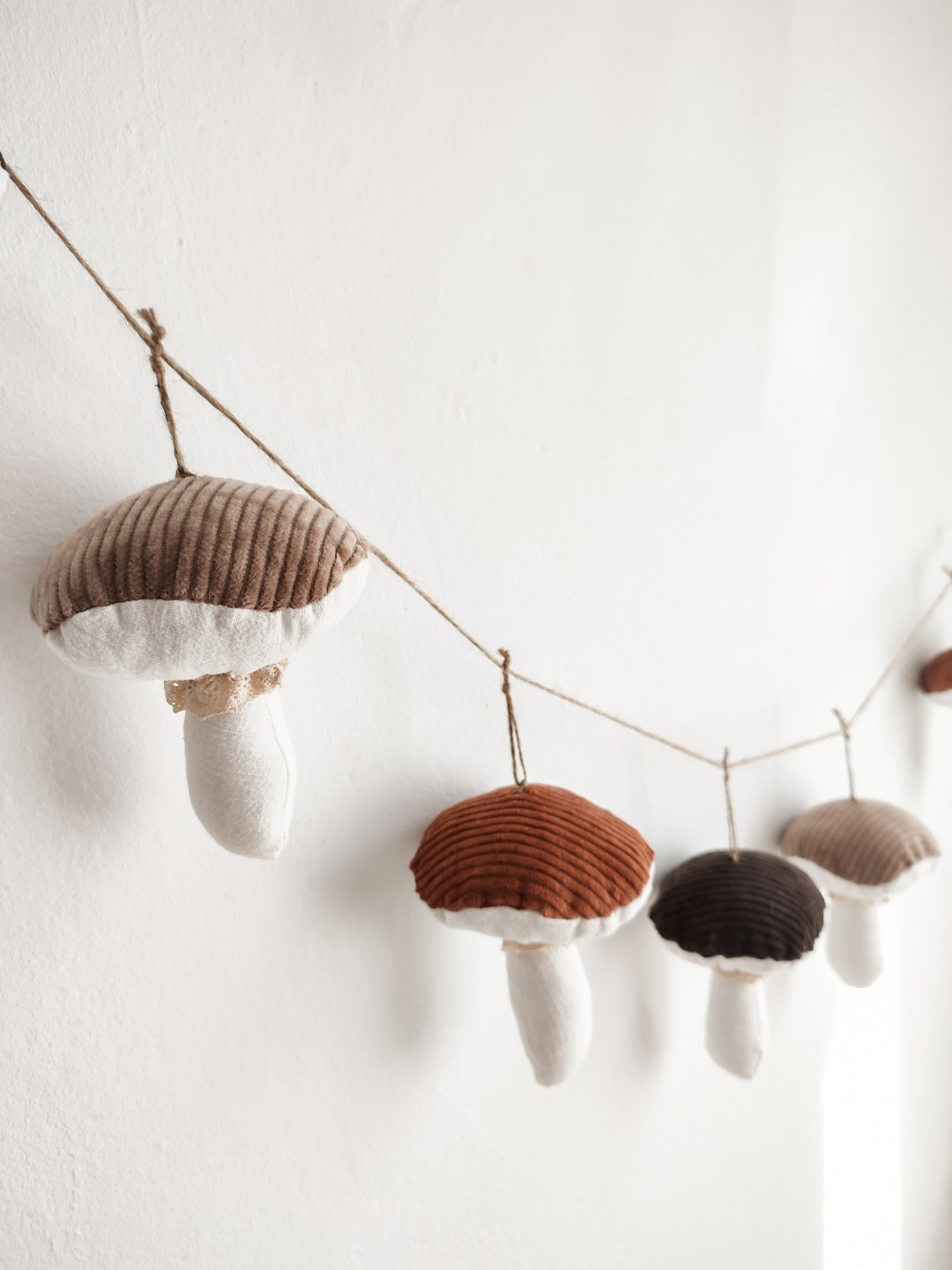 Linen Mushroom Garland, Corduroy Mushrooms, Autumn Garland, Forest