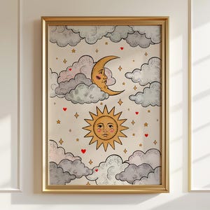 Sonne und Mond Art Print, Mond Illustration Poster, Mond Illustration, Mond Illustration, Aquarell Illustration, Nachthimmel Poster, Geschenk für Sie