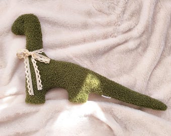 Soft Dinosaur Stuffed Toy • Eco-Friendly Bouclé Plush with Lace Bow