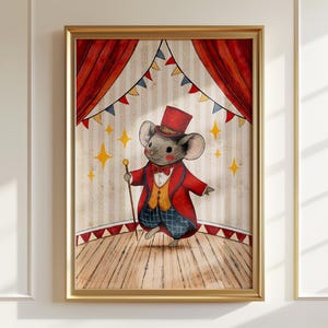 Circus Mouse Art Print: Whimsical Nursery Wall Decor