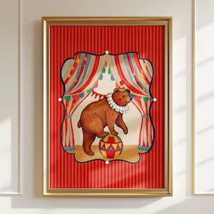 Circus Bear Art Print: Whimsical Nursery Wall Decor