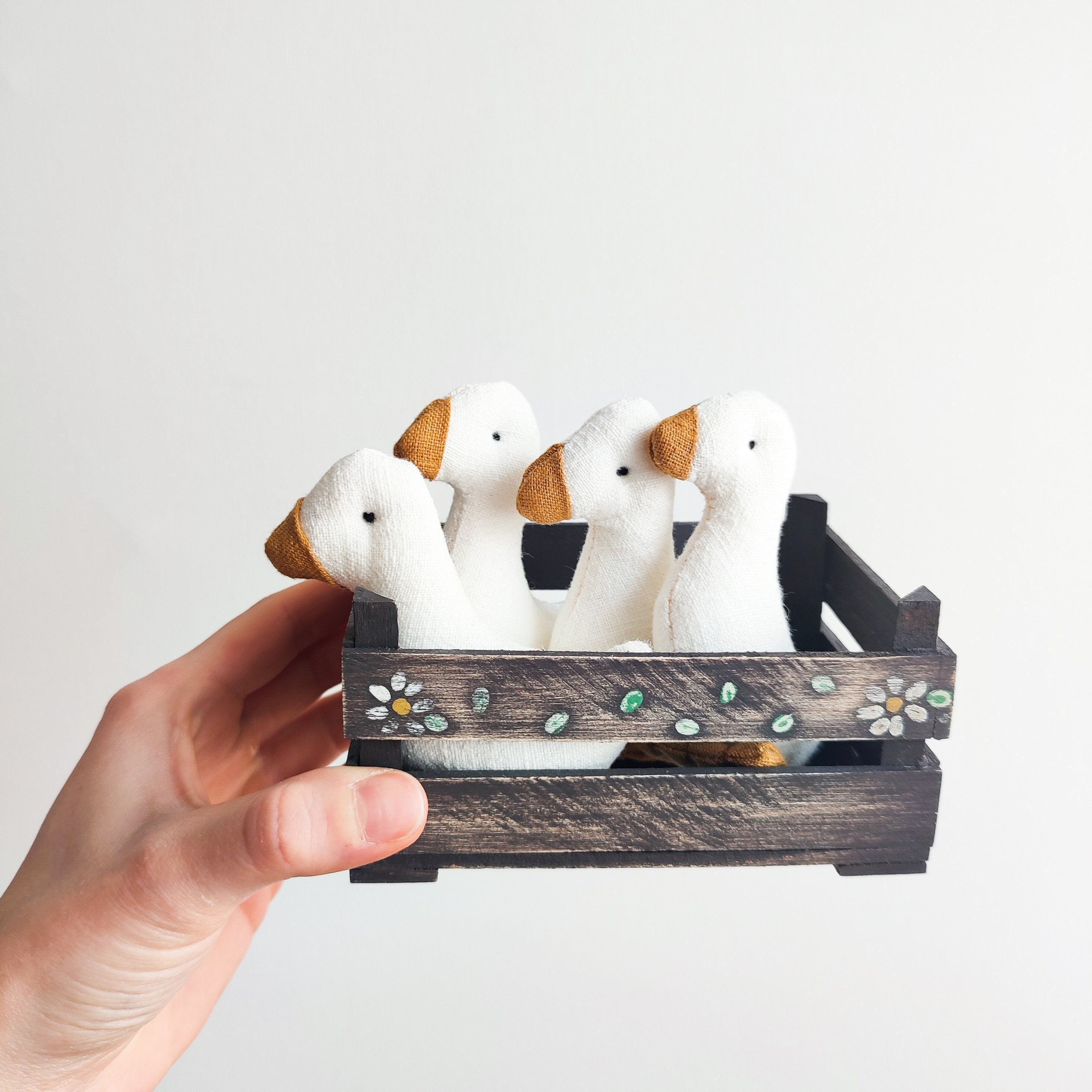 Set of Mini Geese Wooden Farm, Pen, Goose Goose, Etsy Farm, in Goose, Toy Goose Set, - Linen Toy, Goose Dollhouse Set, Miniature Geese