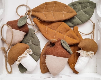 Linen Forest Garland | Autumn Decoration | Leaf, Acorn, Mushroom | Fall Bunting