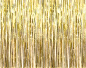 2 pack Cortinas de flecos Shimmer Gold Foil / Decoración de baby shower / Despedida de soltero / Cortina de flecos / Telón de fondo fotográfico