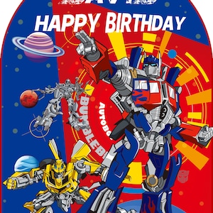 Personalized banner for birthday. Digital Custom Optimus prime theme Birthday Backdrop.
