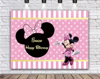 Roze Minnie-verjaardagsachtergrond, Minnie Mouse-achtergrond, Mickey Mouse-verjaardagsbanner, bord Mickey Mouse decoraties babyshower