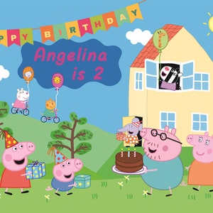 Fondo de cumpleaños personalizado de Peppa Pig, pancarta de cumpleaños de Peppa Pig, decoraciones de cumpleaños con temática de Peppa Pig, juego de fiesta de cumpleaños de Peppa Pig.