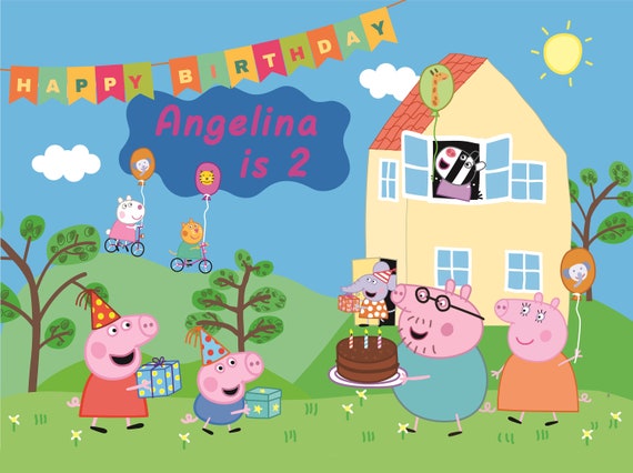 Peppa Pig Feliz Cumpleaños Telón de Fondo de Fotomatón LV-614 – dbackdropes