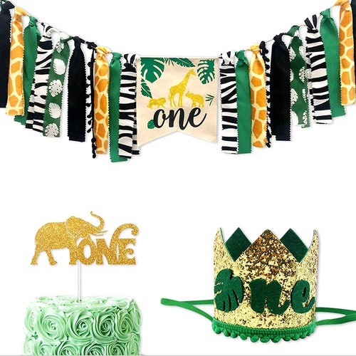 VANGNING Safari 'ONE' Highchair Banner - First Birthday Decorations For Baby Boy, Jungle Animal Theme