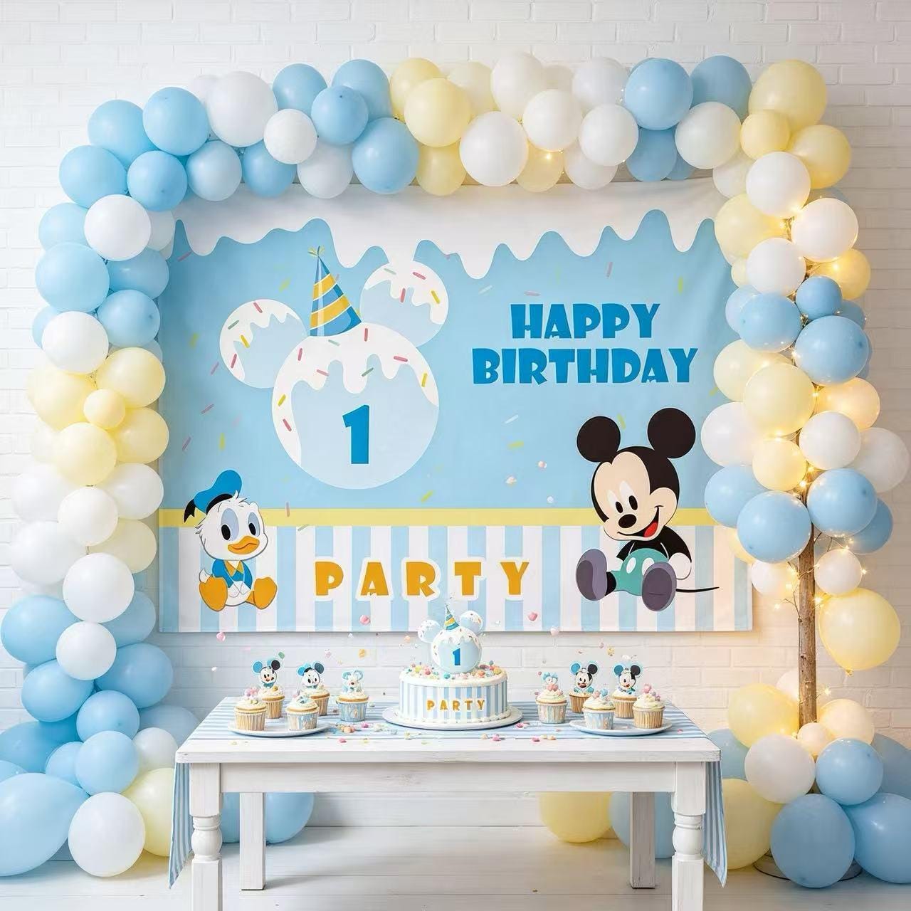Blue Baby Mickey Mouse 1st Birthday Digital Photo Backdrop ...