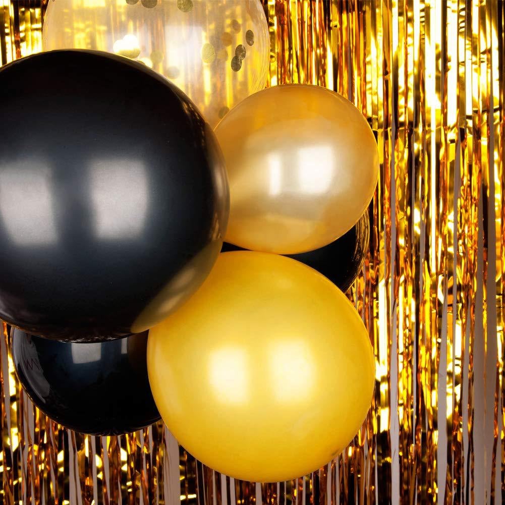Kit Déco Anniversaire Noir Et Or 55 Pièces – Ballons Confettis, Rideau Frange, Banderole Luxe