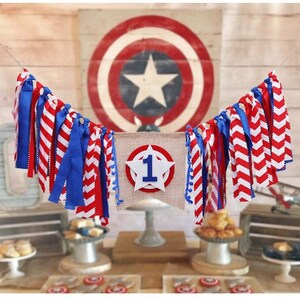 Birthday Banner. Captain America Highchair Banner. Avenger 1st birthday Banner, 1st birthday banner. Superhero banner. Custom banner image 5