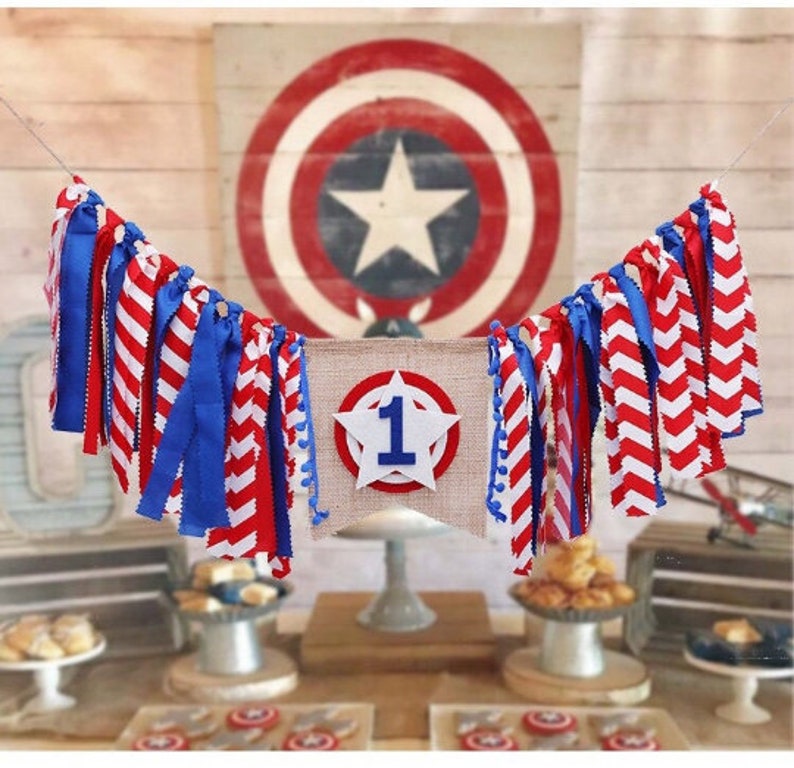 Birthday Banner. Captain America Highchair Banner. Avenger 1st birthday Banner, 1st birthday banner. Superhero banner. Custom banner image 5