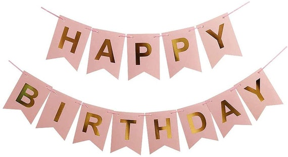 Pink Happy Birthday Banner Signs, Golden Sparkle Birthday Party, Supplies  for Girl Birthday Party Decorations Hanging Decor, - Etsy