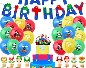 Super Mario Theme Happy Birthday Party Balloon Banners Set Kid Children Birthday Party Supplies Decor Balloons Boy Or Girl Toy