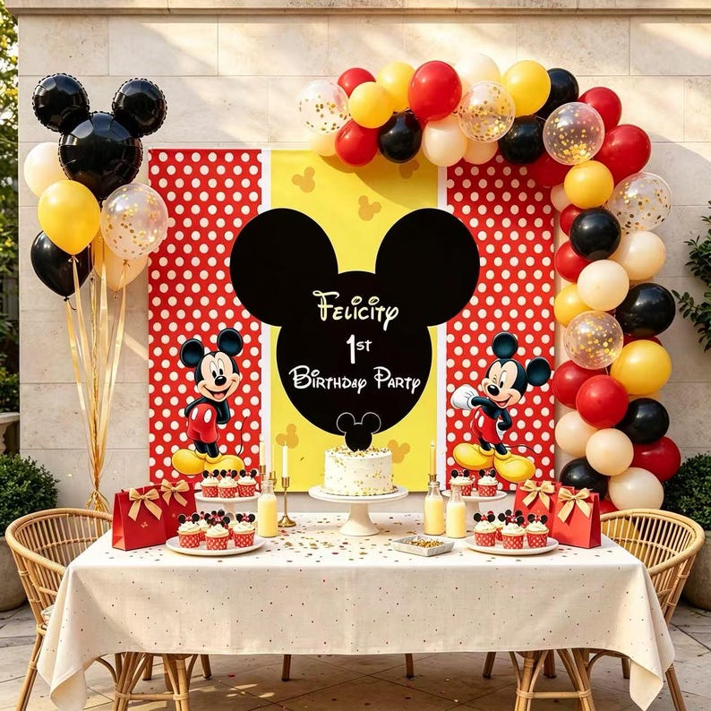 Mickey Mouse 1st Birthday Digital Backdrop & Banner, Printable ...