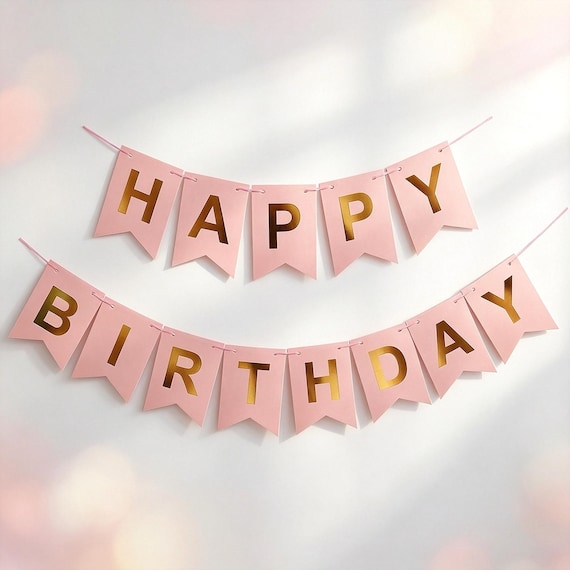 Happy Birthday Banner, Blush Pink Birthday Garland, Rose Gold Birthday Banner, Pink Birthday Decor, Girl Birthday Party, Cake Table Banner