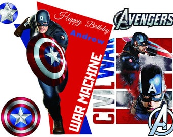 Captain America Geburtstagshintergrund, Superhelden-Geburtstagshintergrund, Geburtstagsdekoration, Avengers-Geburtstagsschild