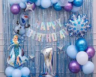 Kit/set de globos de cumpleaños de Frozen de Disney, decoración de fiesta temática de Frozen de Disney, guirnalda de Frozen, suministros para fiestas de niñas de Anna y Elsa
