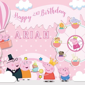 Personalized Peppa Pig Birthday Backdrop, Peppa Pig birthday Banner, Peppa Pig theme Birthday decorations, Peppa Pig Birthday Party Set,