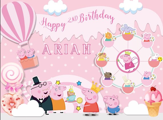 Telón de fondo de cumpleaños de Peppa Pig personalizado, pancarta de  cumpleaños de Peppa Pig, decoraciones de cumpleaños con tema de Peppa Pig,  conjunto de fiesta de cumpleaños de Peppa Pig, 