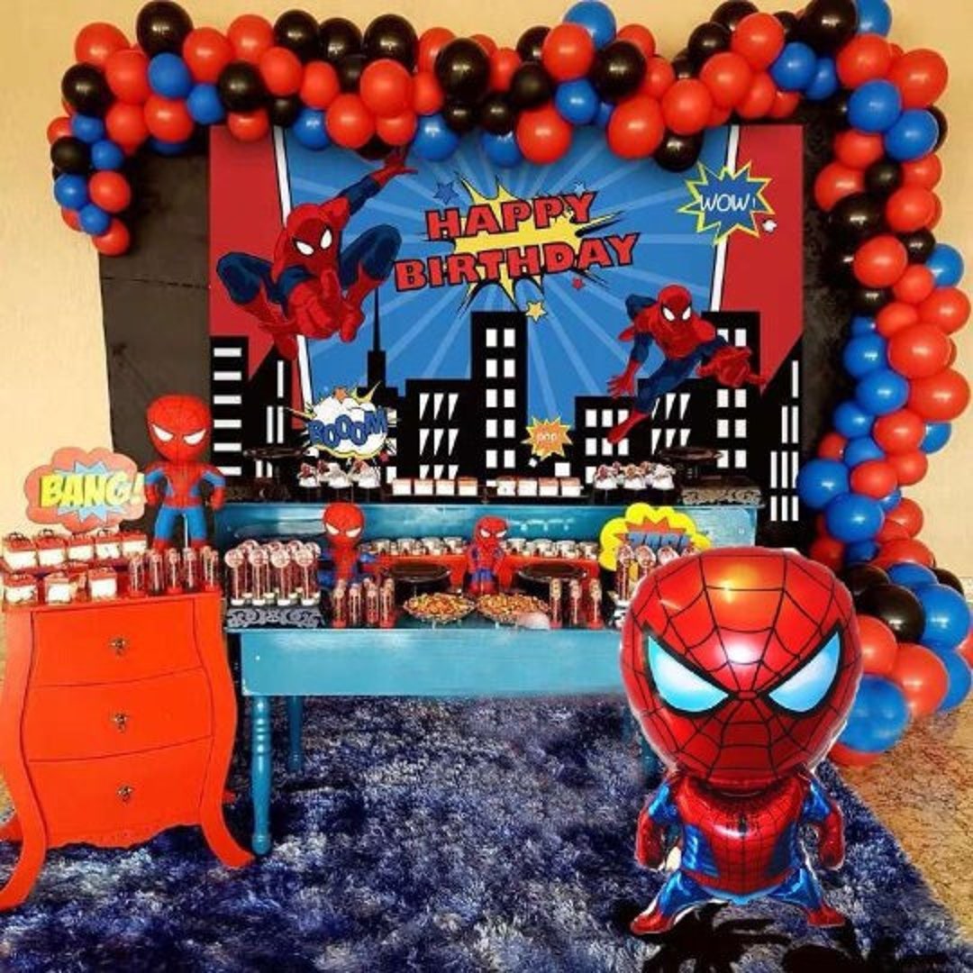 Spiderman Theme Birthday Decoration Items Kit with Foil Balloon Set