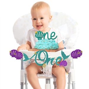 Mermaid theme birthday banner,Mermaid cupcake topper, Mermaid theme High Chair Banner, themed party, 1st birthday High Chair Banner