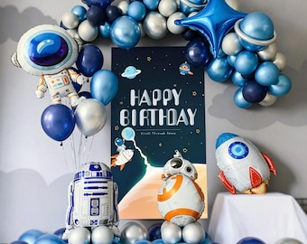Kit de guirnalda de globos de astronautas, arco de globos DIY de planetas del espacio exterior, decoración para cumpleaños de niños y baby shower con temática de cohetes galácticos
