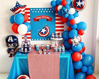 Kit de globos de Capitán América, guirnalda de globos de cumpleaños de superhéroes, decoración para fiestas de los Vengadores, decoraciones de cumpleaños para niños, artículos para fiestas temáticas de superhéroes