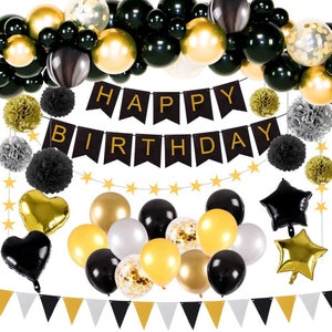 Schwarz und Gold Geburtstagsdekoration, Schwarz und Gold Geburtstag Party Ballon Set, Schwarz und Gold Geburtstagsbanner, Thema Geburtstagsdekoration