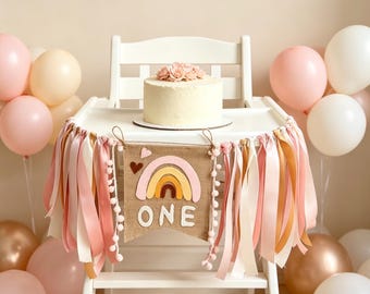 Rainbow High Chair Banner, Girl 1st Birthday Decor, One Birthday Party Decor, Boho Tassel, Boho Banner, Rainbow Party Decor, Girl Birthday