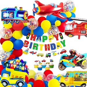 Juego de globos de cumpleaños de tema de transporte, fiesta temática de transporte, globo de camión de automóvil, kit de globos temáticos de vehículos de transporte, decoración de temas de automóviles