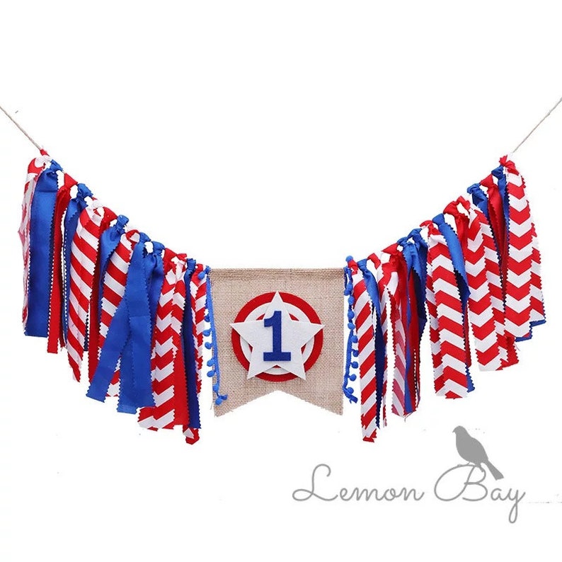 Birthday Banner. Captain America Highchair Banner. Avenger 1st birthday Banner, 1st birthday banner. Superhero banner. Custom banner image 2