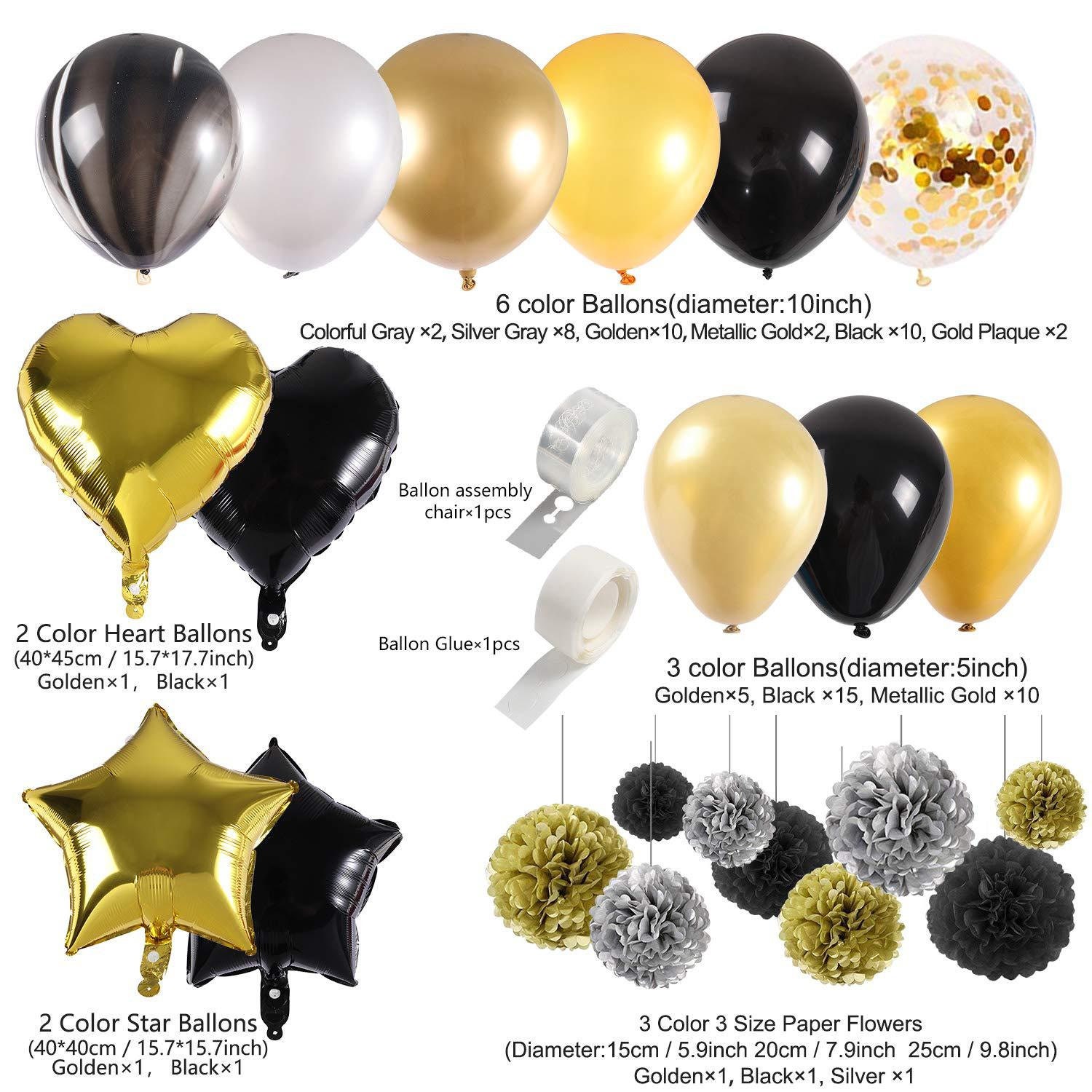Set Decorazioni Compleanno Oro E Nero 55 Pezzi - Con Palloncini, Striscione E Tende | Per Feste Eleganti - Foto 7