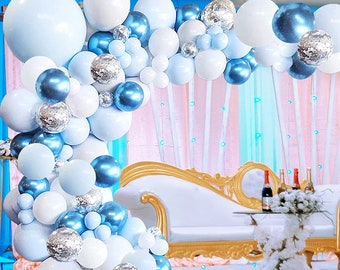 Frozen Balloon Garland Kit, Blue Silver Balloon Arch, Snowflake Party Decor, Onederland 1st Birthday, Princess Girl Baby Shower Decor