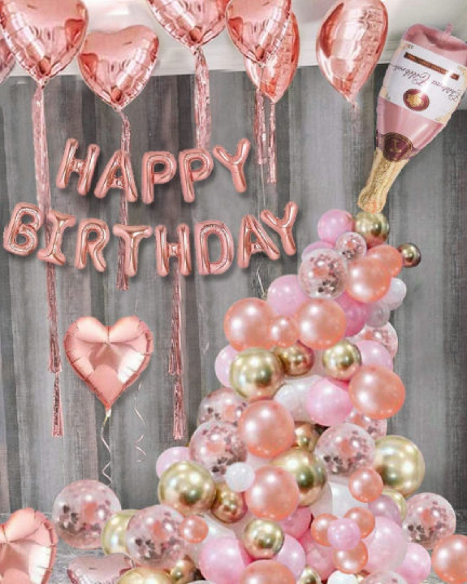 Rose Gold Champagne Bottle Balloon Arch Kit, Rose Gold Birthday Party ...