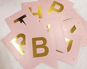 TOYVENTURES Happy Birthday Banner – Rosa Mit Gold-Glitzer, 13-teilig, Wiederverwendbar, Ca. 4,5 M Gesamtlänge