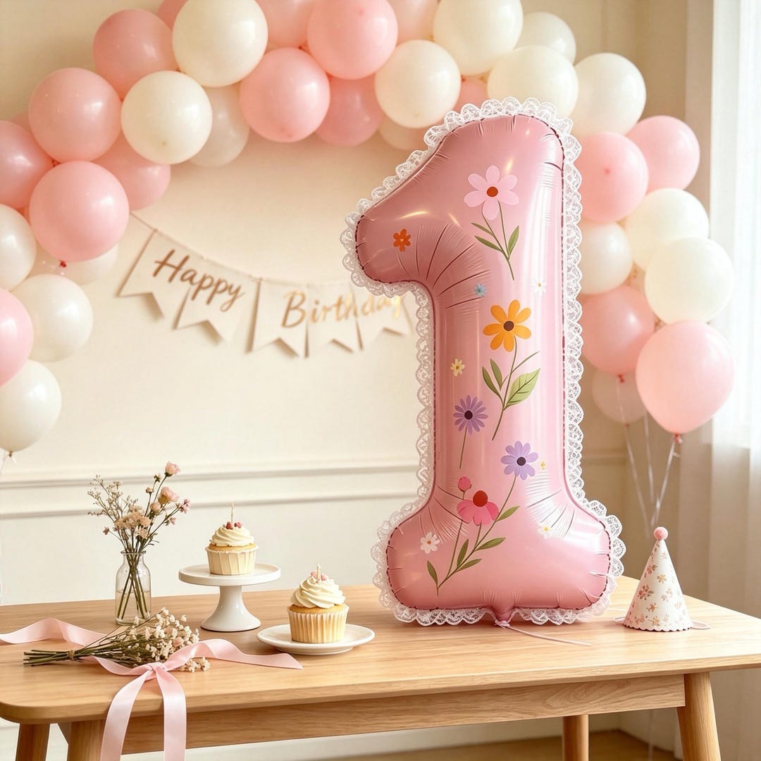 40 Inch Pink Floral Lace Number Balloon Wildflower First Birthday 40-inch-pink-floral-lace-number-balloon-wildflower-first-birthday
