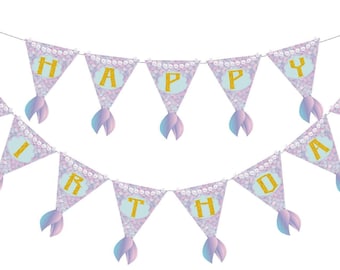 Mermaid Birthday Banner , Mermaid theme Banner, girls birthday Banner, Mermaid themed party, Mermaid Birthday party
