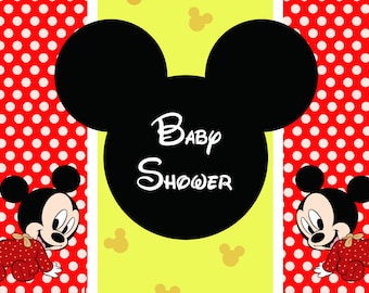 Personalized Mickey Birthday Backdrop, Baby Shower decorations,  Mickey theme Birthday decorations, Mickey Birthday Party Set